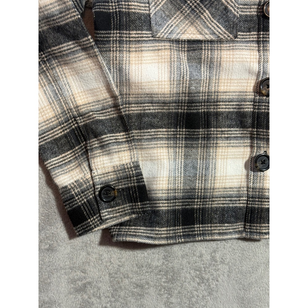 Women's Steve Madden Plaid Jacket Black Tan Cream Flannel Jacket CL42549W M - Picture 3 of 9